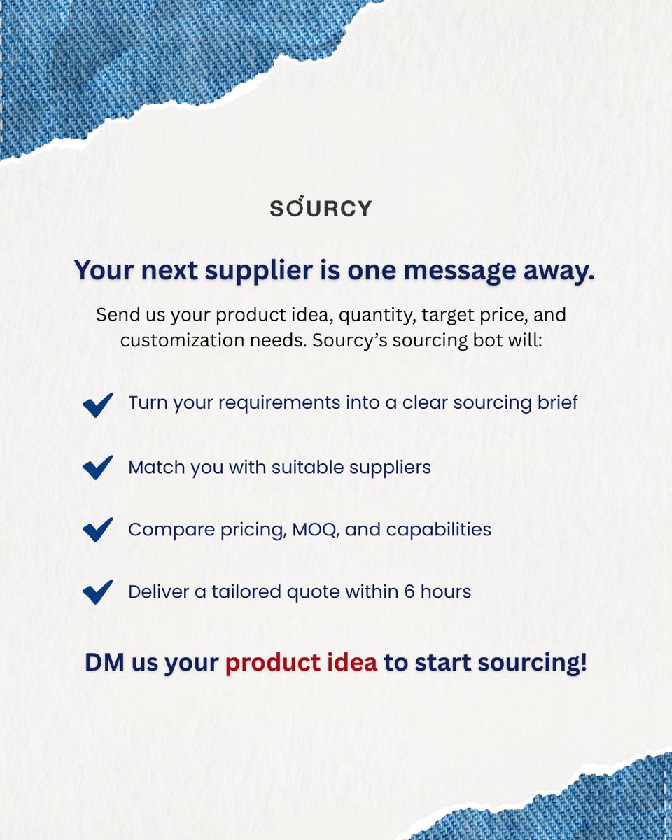 sourcyglobal's tweet photo. If you're talking to suppliers, remember: 

Your supplier can’t read your mind.

“I want a Thick hoodie” ❌

"320 GSM, cotton-polyester, brushed fleece interior"✅

Better briefs = better quotes.

Sourcy can help you here. https://t.co/vLN3IXxCtw