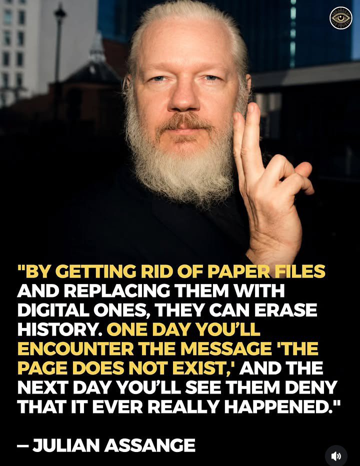 45johnmac's tweet photo. Julian is spot on about erasing history, and with AI having full control in the hands of the wrong people it could have disastrous consequences. The digital machine is already listening and copying all your details. https://t.co/NdasSahB9p