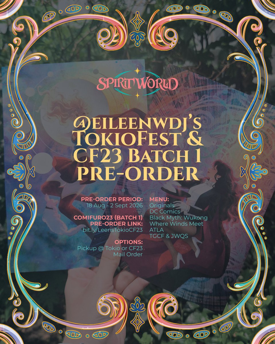 eileenwdj's tweet photo. (🔁 &amp; ❤️ appreciated!)

Leen's #TokioFest &amp; #CF23 (Batch 1) Pre-orders
📅 18 Aug - 2 Sept 2026
🛒 Pick up or local mail order
✨ Originals, DC, Black Myth: Wukong, WWM, ATLA, TGCF, JWQS
🔗 in replies

#Comifuro23 #CF23Catalogue https://t.co/q2kyRfdPqZ
