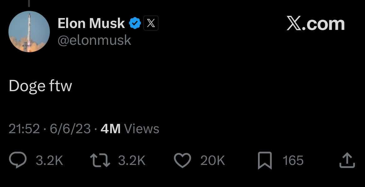 _dogegod_'s tweet photo. “Dogecoin for the win.”

- Elon Musk https://t.co/JzOhzHlWwL
