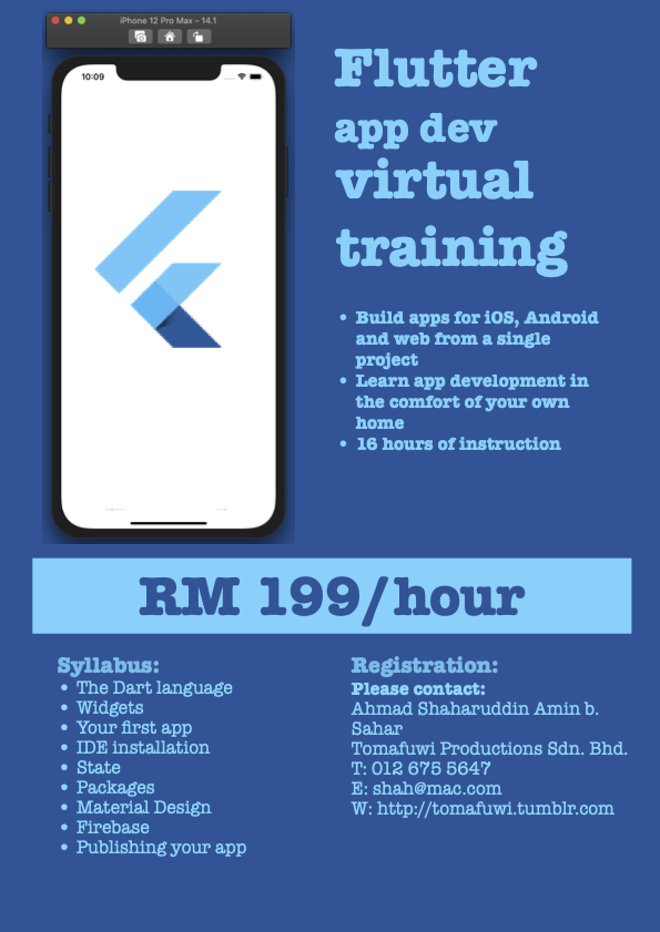 shah_apple's tweet photo. Flutter app development virtual training RM199/hour #flutterdeveloper https://t.co/05t5VUpCMD