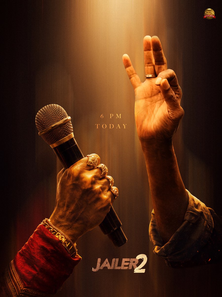sunpictures's tweet photo. #Jailer2 Mania Begins! 😎
Today, 6 PM 🎤💥 

@rajinikanth @Nelsondilpkumar @anirudhofficial @vijaykartikdop @Nirmalcuts @ChethanDsouza @AlwaysJani @KiranDrk #PallaviSingh @valentino_suren @kabilanchelliah @RIAZtheboss #Jailer2FromOct15 https://t.co/TRY7Zc4A88