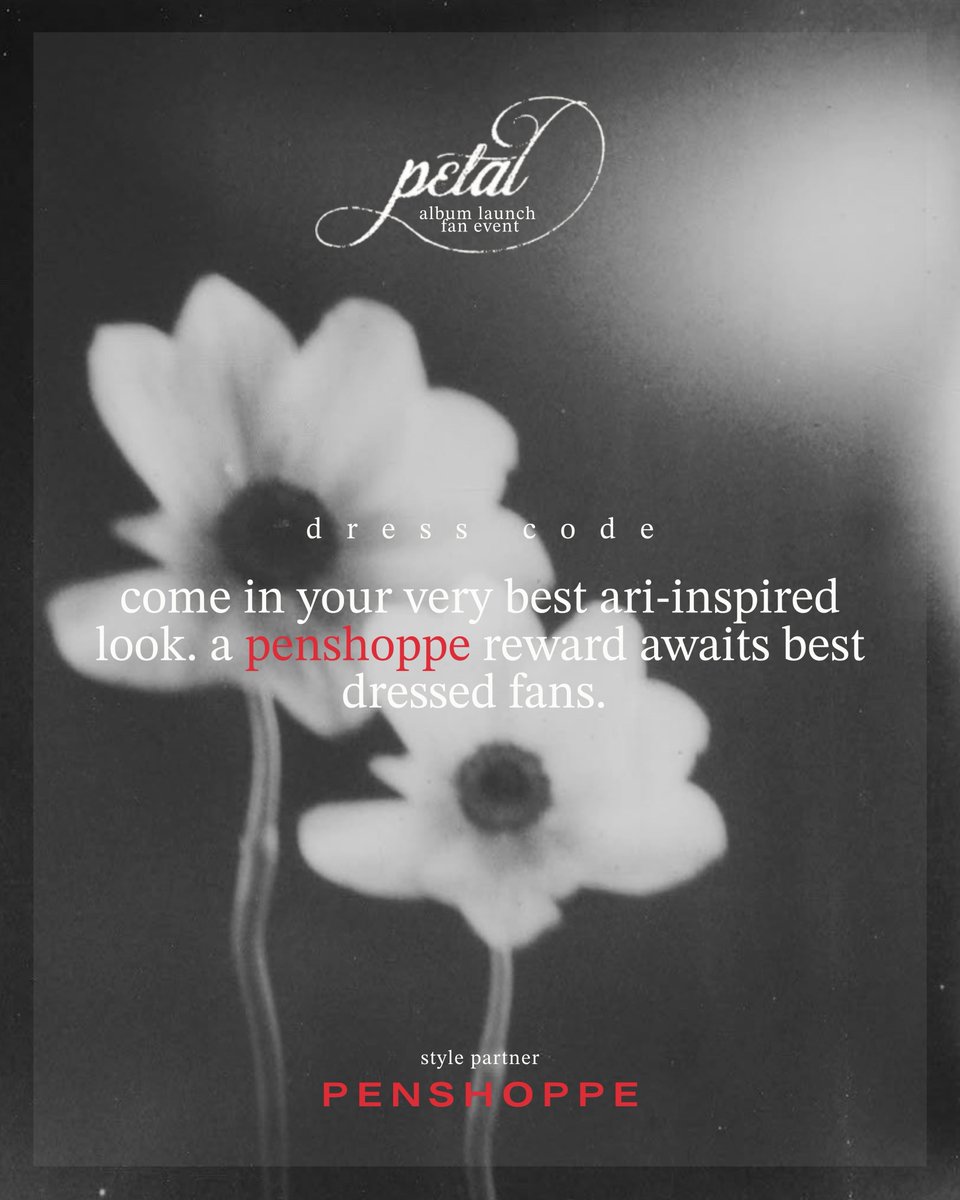ArianatorsPH's tweet photo. donβt let us forget your look on saturday .β¦ έΛ
a @penshoppe reward awaits best dressed at petal: a vinyl launch event β‘ come in your best ari-inspired look and win special prizes.
#petalph #penshoppe @thetedellis
*not affiliated with team ariana and republic records https://t.co/YYplzcY3v5