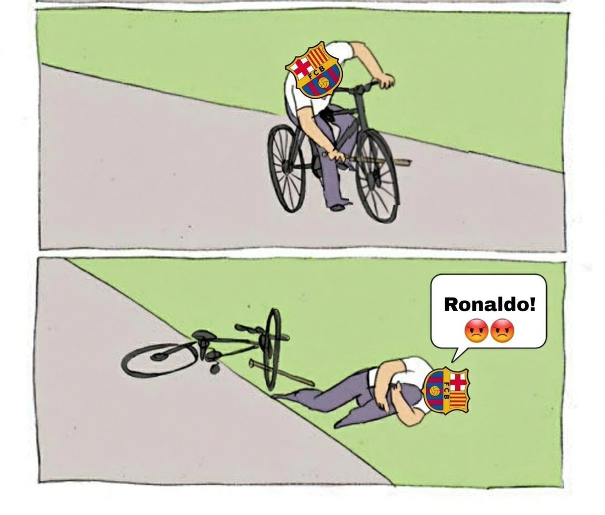 Senyyo's tweet photo. • They sign a player - mention Ronaldo 
• They win a match - mention Ronaldo
• They win a trophy - mention Ronaldo
• Their player score - mention Ronaldo
• They eat - mention Ronaldo
• They sleep - mention Ronaldo

Why are Barcelona and Messi fans so obsessed with 1 man? https://t.co/T2057HRmqn