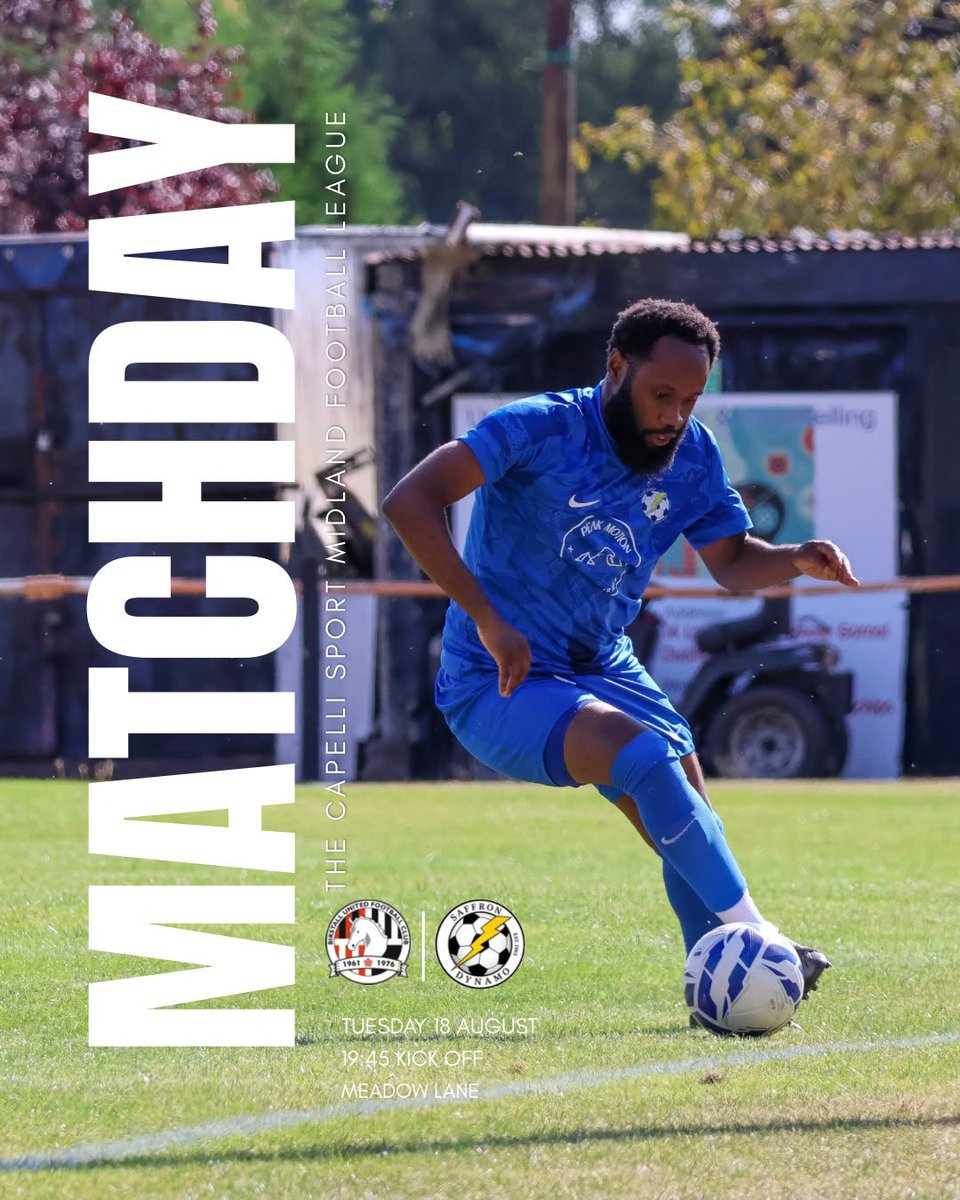 saffrondynamofc's tweet photo. MATCHDAY.

🏆 Capelli Sport Midland Football League 
⚽️ Birstall United
🗓️18/08/26
⏰7:45PM
🏟️ Meadow Lane https://t.co/j6tlTgNV6u