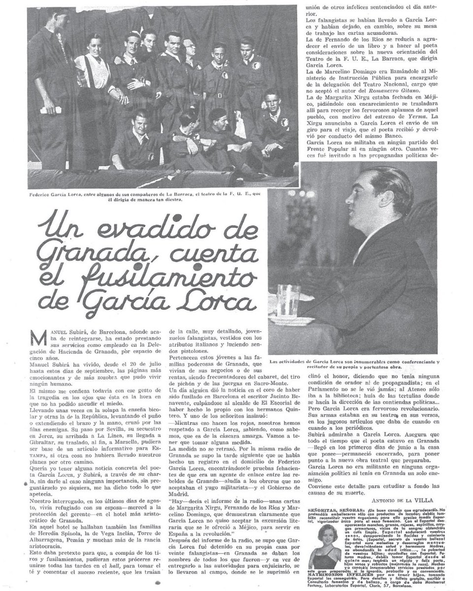 BNE_biblioteca's tweet photo. 🥀El 18 de agosto de 1936 fue fusilado Federico García Lorca. Explora las noticias publicadas en la prensa histórica desde ese día hasta final de año en la Hemeroteca Digital.
🔗https://t.co/wUhONAcVQ6 https://t.co/HaaZyZIZ0c