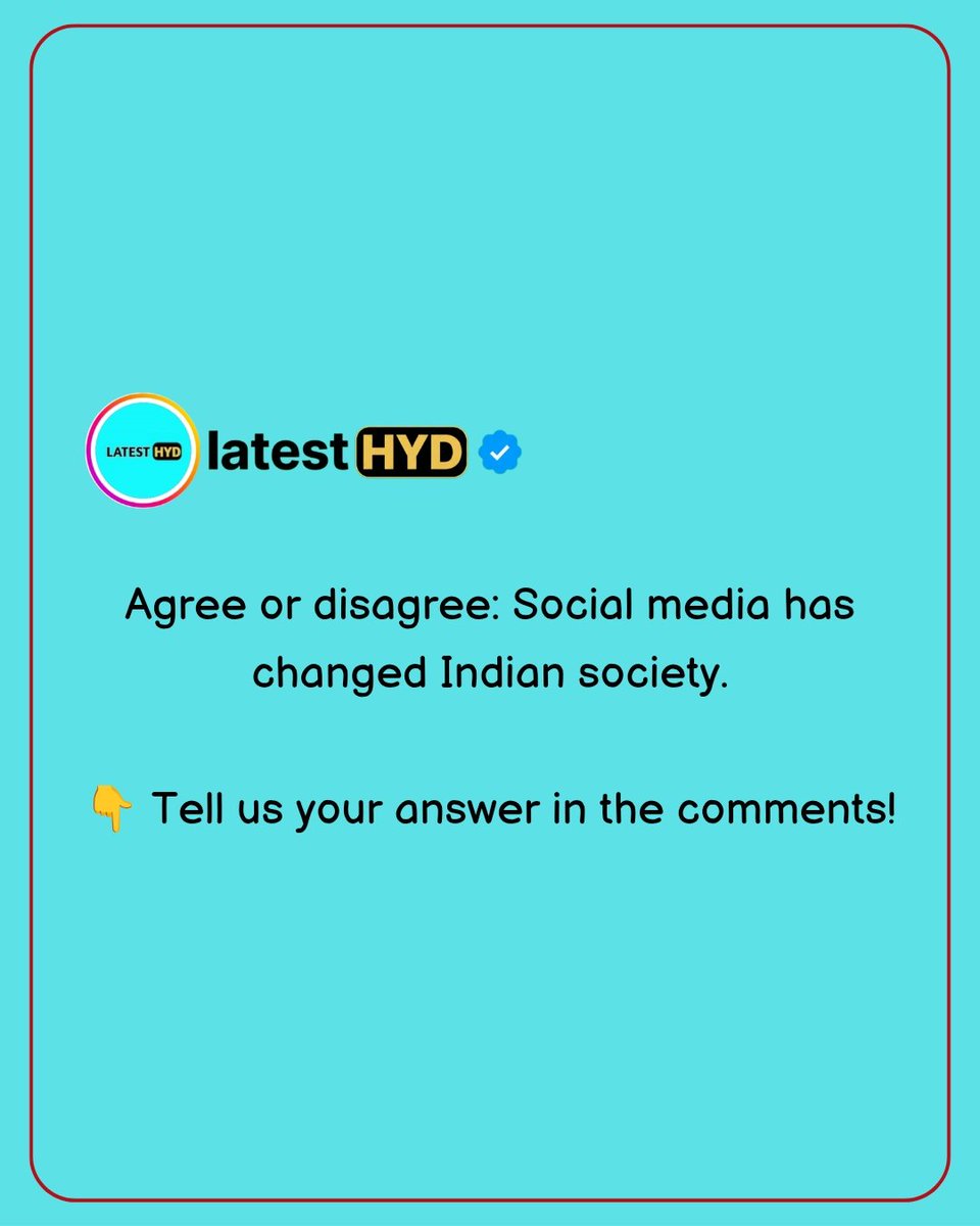 LATESTHYD's tweet photo. Agree or disagree: Social media has changed Indian society. 
#latesthyd https://t.co/73smtaDAPF