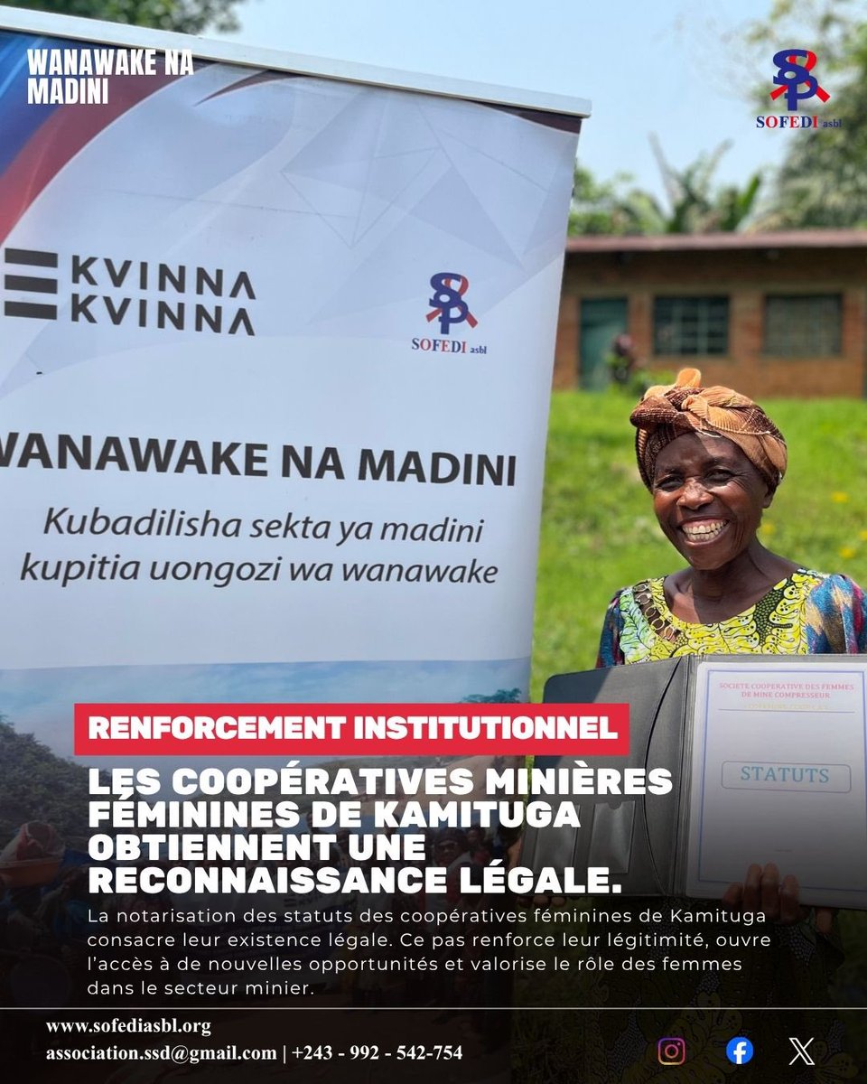 SofediOng's tweet photo. Au delà de la formalité administrative, il s’agit d’un acte de valorisation du rôle des femmes dans les exploitations minières artisanales, contribuant à leur inclusion sociale et économique ainsi qu’au développement durable de la communauté. 

#WanawakeNaMzdini #VBG #autonomie https://t.co/oYkueTUBxB