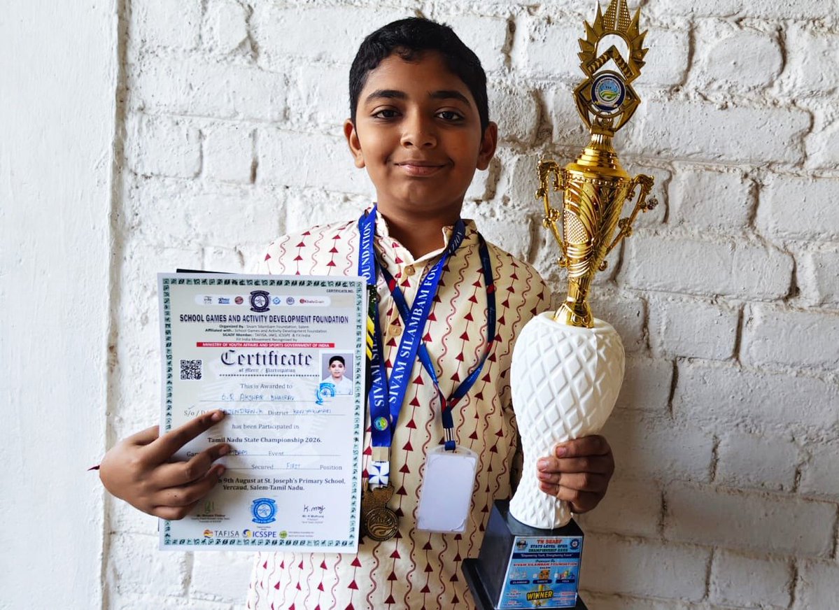 ishavidhya's tweet photo. Silambam Champ
Akshar Bhairav, a Class 9 student of Isha Vidhya Nagercoil, displayed remarkable skill and determination to secure First Place in Silambam at the Tamil Nadu State-Level Open Championship 2026, held in Salem.
Bravo! https://t.co/wkjUfUIGfb