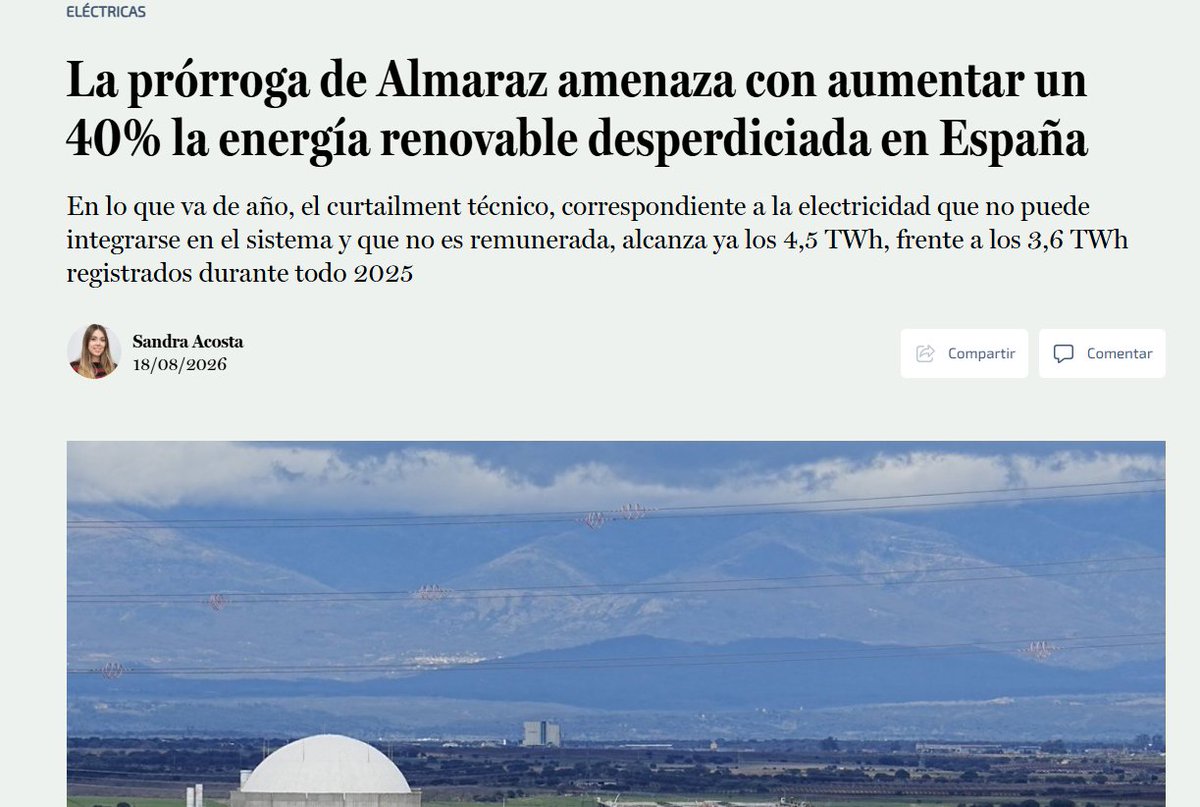 MacroRenovables's tweet photo. El sobredimensionamiento eólico y fotovoltaico es inestable. Para estabilizarlo usan gas o nuclear, la elección es por coste. En los dos casos, el "desperdicio" eléctrico aumenta, al mismo tiempo siguen destrozando el territorio para instalar chatarra.
Y lo llaman transición🤡 https://t.co/1CpLmMdpTu