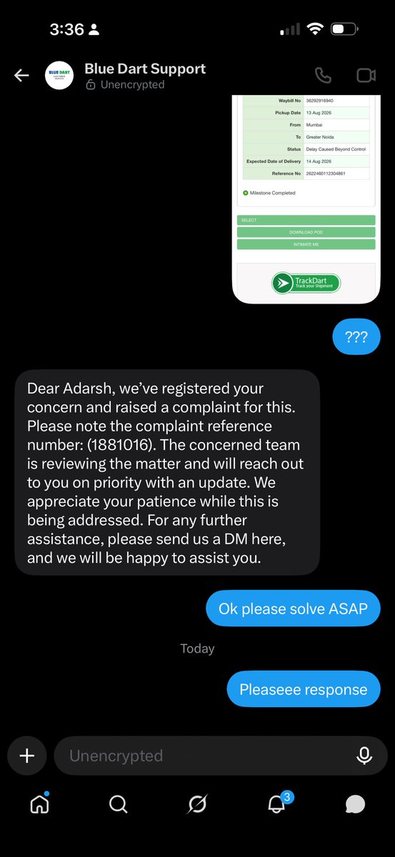 theadarshtac's tweet photo. Very bad experience from blue dart , no reply form them @BlueDartCares @BlueDart_ https://t.co/oUeBw43Rwi