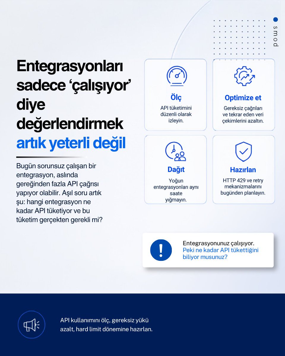 smodconsulting's tweet photo. SAP, mevcut SuccessFactors sistemlerinde API kullanımını artık daha yakından takip ediyor. Şimdilik limit aşıldığında sistem durmuyor. Ancak yeni API’lerde ve yeni açılan sistemlerde bu sınırlar daha sıkı uygulanacak. https://t.co/vRKhst47y6