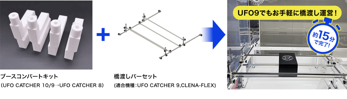 amkitsupply's tweet photo. 🔔AMオペレーターのみなさん！

【UFO9で橋渡し設定🎯】

UFO9でも、橋渡し設定ができます！

突っ張り棒ではなく、
UFO8のようにしっかり固定されたバーを使用して橋渡しを実現✨
そして最大のポイントは…

📏 橋幅さえ決めておけば、誰が担当しても同じ難易度を再現可能！

「担当者によって設定が微妙に違う…」
「毎回、感覚で橋幅を調整するのが大変…」

そんな設定作業の負担を軽減できます🙌
経験の少ないスタッフでも、
決めた数値に合わせてサッと設定！

▼UFO9で橋渡しを設置する手順はこちら👇
https://t.co/ukS4O7y4za

#クレーンゲーム #UFOキャッチャー #ゲーセン運営 #橋渡し #AMKITSUPPLY