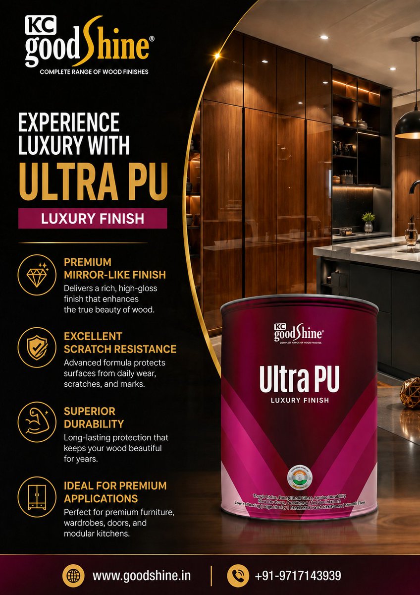 GoodShineoff's tweet photo. Your furniture deserves more than just a good finish. It deserves a finish that lasts

Good Shine Ultra PU brings together a rich, mirror-like finish, excellent scratch resistance and long-lasting protection — perfect for premium furniture, wardrobes, doors and modular kitchens https://t.co/bWkkL069QR