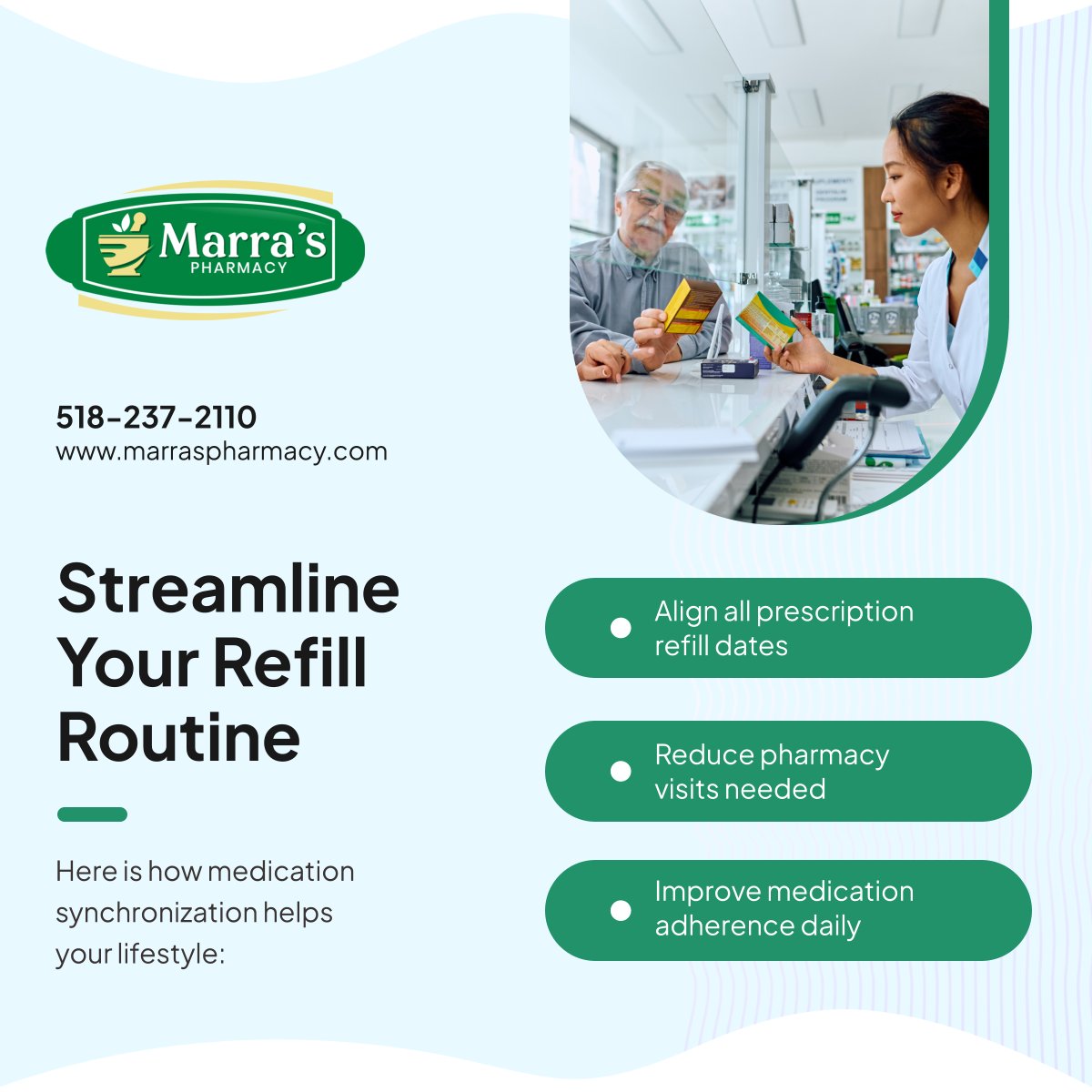 PharmacyMarras's tweet photo. Medication synchronization helps simplify refill management and improves consistency in treatment routines. 💊📅 It supports better adherence and reduces missed doses for patients. 🩺✨

#CohoesNY #CommunityPharmacy #MedicationSync #PharmacyConvenience #HealthGoals https://t.co/GUttC6AcSd