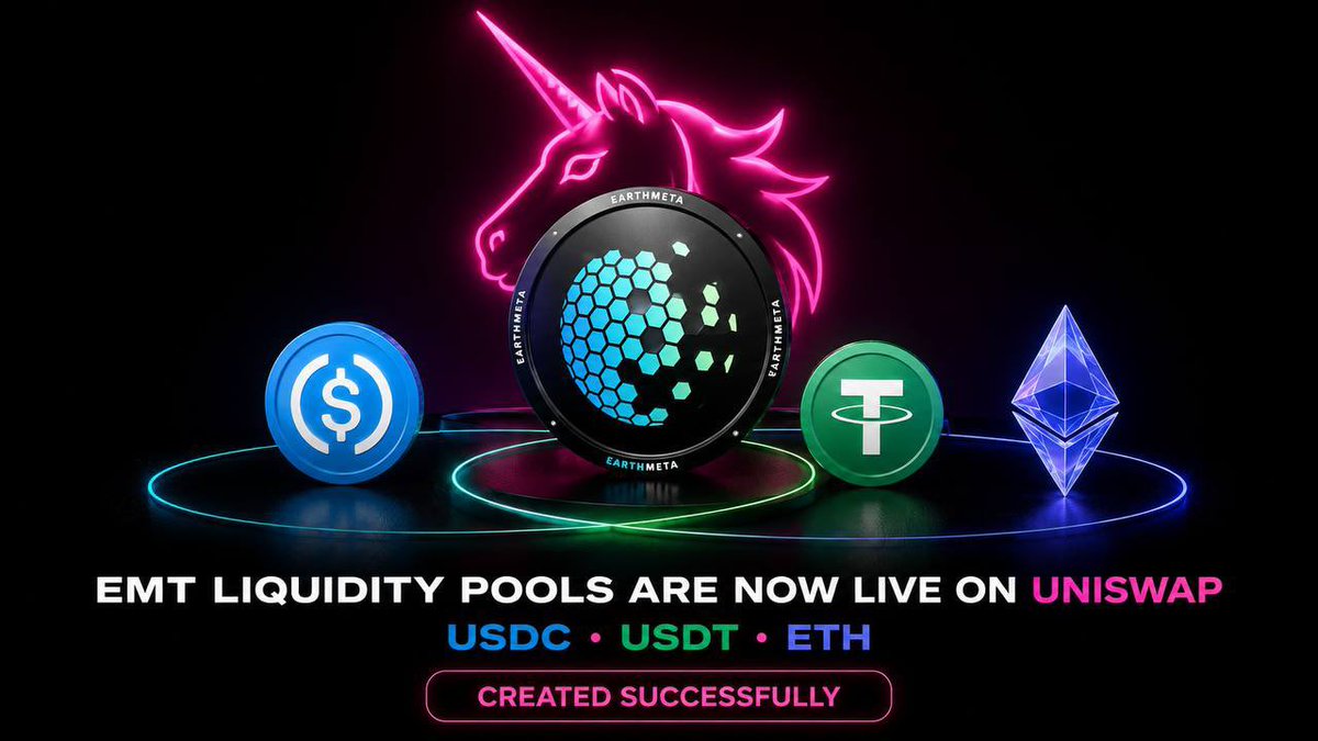 EarthMetaAi's tweet photo. 🦄 USDC, USDT & ETH Liquidity Pools Are Now LIVE on Uniswap! 🌍🚀

The $EMT / USDC, $EMT / USDT and $EMT / ETH liquidity pools have been successfully created on Uniswap, bringing more liquidity options and easier access to $EMT directly on Ethereum. 🔵⚡️

🦄 Available on Uniswap
🌐 Network: Ethereum

Following the successful migration of EarthMeta to Ethereum, the ecosystem is progressively coming back fully online ! 🚀

👉 https://t.co/vj6fSR5OZx