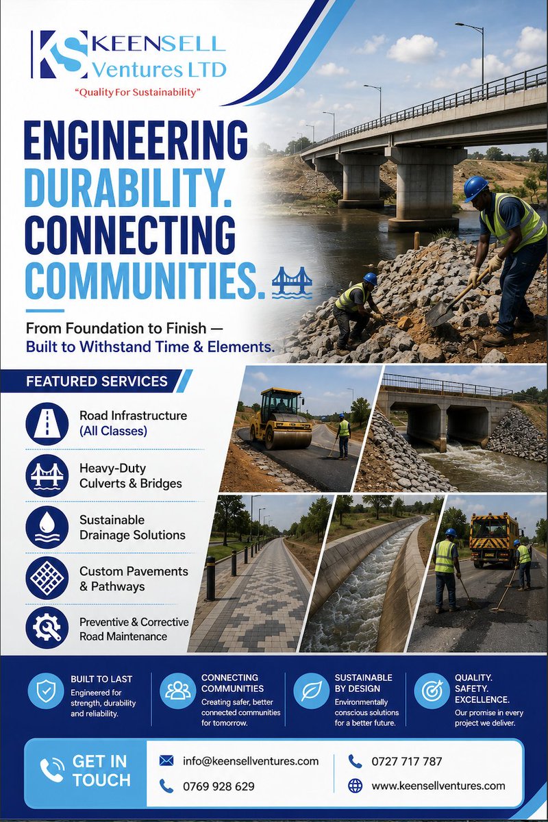 Keensell's tweet photo. From initial ground preparation to the final seal, our projects are engineered to withstand extreme environmental stress & heavy axle loads.
#CivilEngineering #Infrastructure #RoadConstruction #BridgeEngineering #KeensellVentures #PublicWorks #ConstructionManagement https://t.co/nfAsoHlYRA