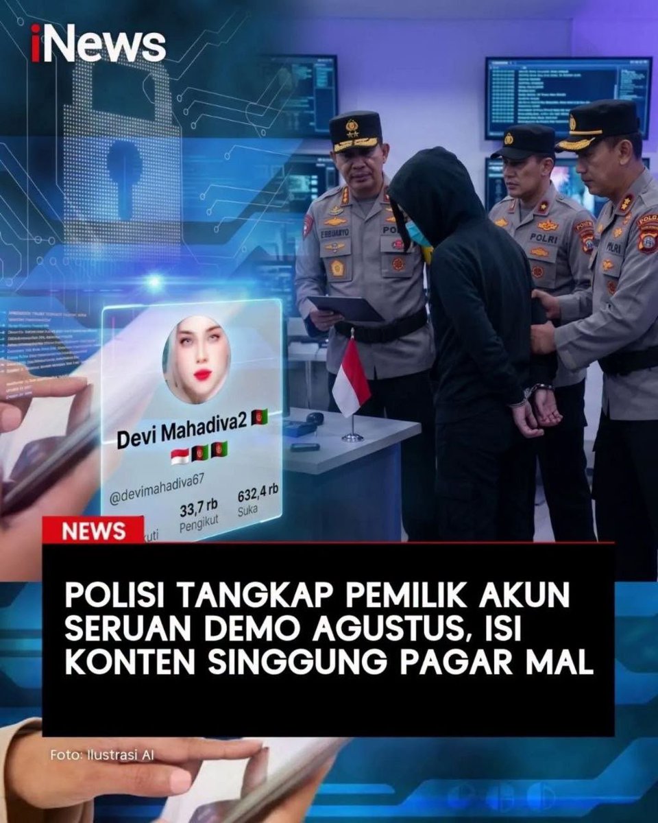 Heraloebss's tweet photo. Jangan merasa aman cuma karena "cuma repost"

Amankan Agustusan jangan sampai  kamu yang diamankan

Menjelang Agustus, polisi mulai menindak penyebaran hoaks dan konten provokatif. Video lama yg diberi narasi palsu, ajakan provokasi bisa berujung pemeriksaan hingga proses hukum https://t.co/p9d9XS3K7Q