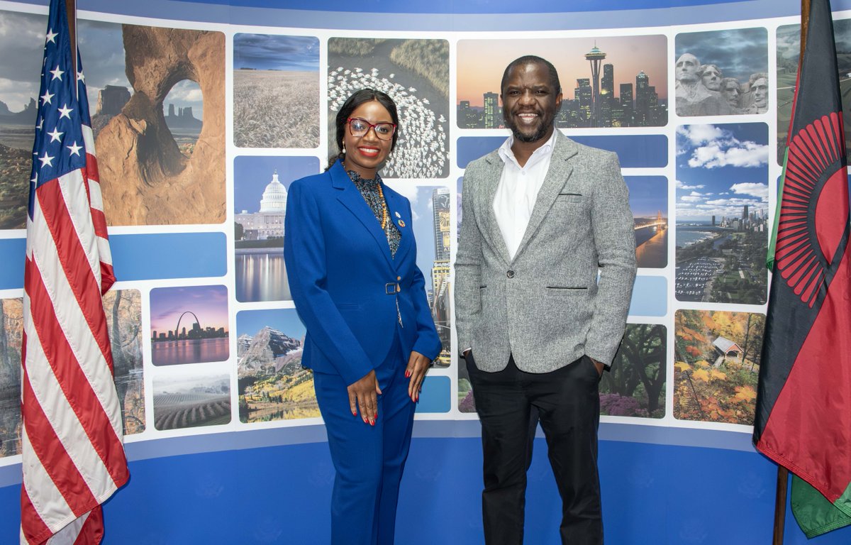 USEmbassyLLW's tweet photo. Congratulations and welcome back home to our @HumphreyProgram fellows, Leah Mwagomba and Suzgo Chitete! 👏 They completed fellowships at the University of Minnesota Twin Cities and @ASU. We look forward to the impact you'll make in Malawi. 🇺🇸🇲🇼 #USAinMalawi #ExchangeOurWorld https://t.co/r8VkIs2mAy