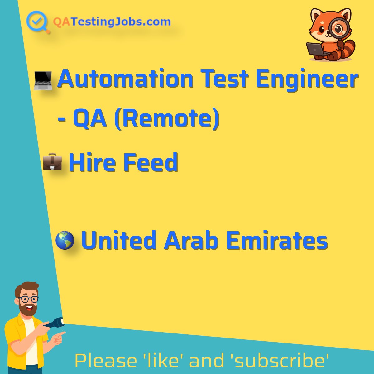 QATestingJobs's tweet photo. Title: Automation Test Engineer - QA (Remote)
Company: Hire Feed
Country: United Arab Emirates
City:
Employment Type:
Location: remote
Remote/Onsite: remote
Visa Support:
Link: https://t.co/6HgesijWgR #agile #apitesting #cicd #cypress #git #java #javascript #jmeter #loadrunner https://t.co/0I4Rz19tny