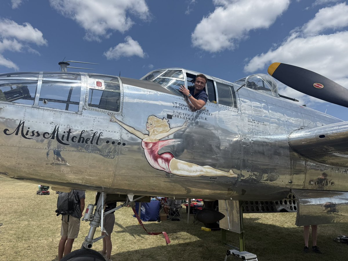 brandonrollinss's tweet photo. The Pacific Princess with the boys ✈️
What a privilege to stand next to one of the most iconic surviving North American B-25J Mitchells at Oshkosh. Huge appreciation to @mamainiero and the outstanding team keeping this legend flying and sharing her story.
Built in June 1944 as B-25J-10-NC serial 43-28204 (civil registration N9856C), Pacific Princess rolled out of North American’s Fairfax plant in Kansas City and spent her military years primarily in training and administrative roles across Florida, Georgia, Texas, and California. After surplus in 1958 she flew as a fire bomber, then stepped into Hollywood—appearing in Catch-22 and later as a static prop in 1941. Restored by Aero Trader in Chino, California, she is currently owned and operated by Carl Scholl and the Aero Trader team, based at Chino Airport.
Powerplant: twin Wright R-2600 Twin Cyclone radials, 1,700 hp each.
Performance snapshot:
• Max speed ≈ 272 mph
• Typical cruise ≈ 230 mph
• Range ≈ 1,350 miles
• Service ceiling ≈ 24,200 ft
She carries the classic B-25 punch—multiple .50-cal machine guns and the ability to haul a solid bomb load—while remaining one of the most reliable and photogenic warbirds still flying. In the 1990s she even launched from the decks of USS Carl Vinson, USS Lexington, and USS Constellation for commemorative and film work.
Pure living history. Grateful for the Oshkosh hospitality and the chance to get up close.
Also… #flyaerolink August 17 🔥
#B25 #PacificPrincess #MitchellBomber #Warbird Oshkosh EAAAirVenture AeroTrader AviationHistory Warbirds B25Mitchell FlyAeroLink