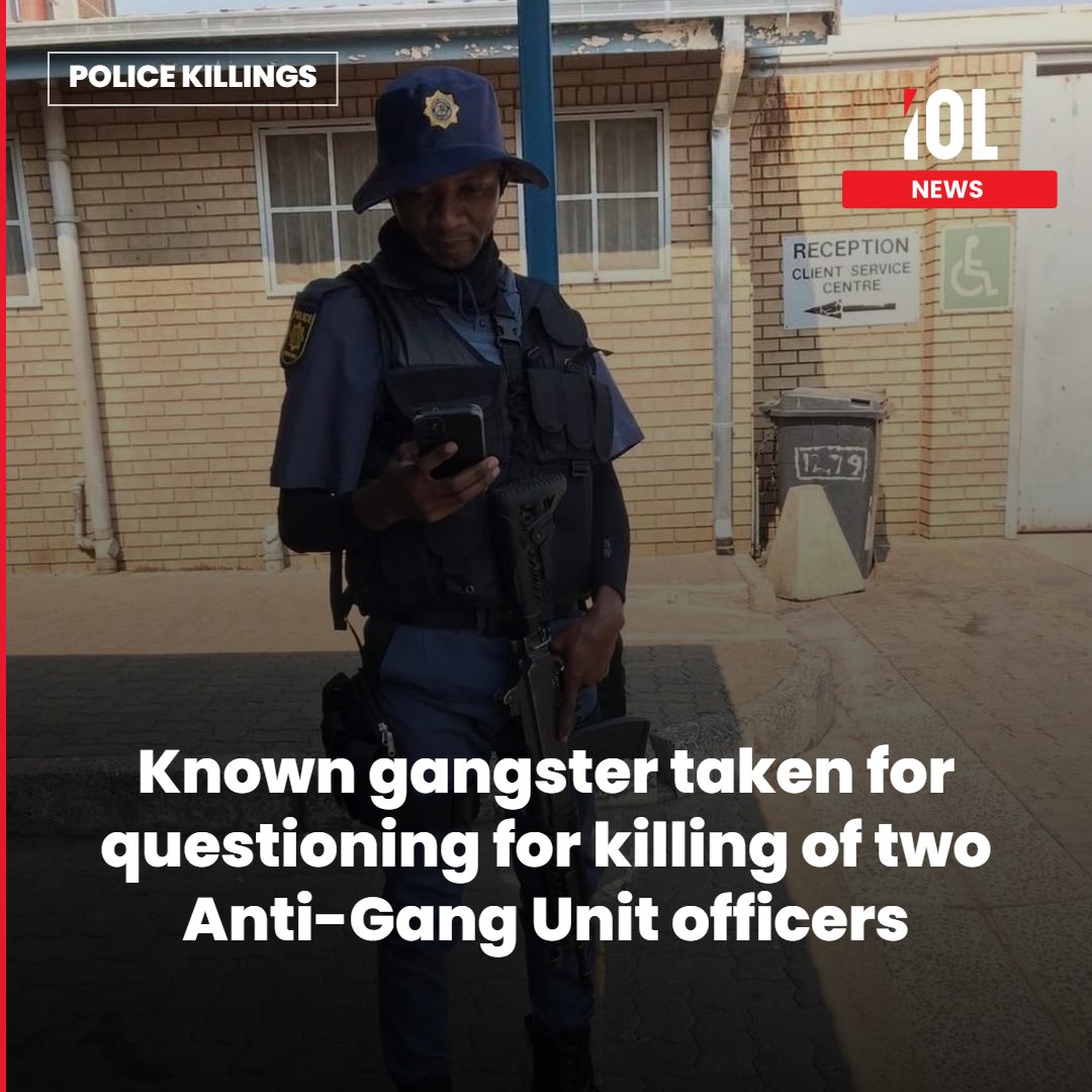 IOL's tweet photo. A known gangster who was out on bail on several outstanding cases has been taken in for questioning following the killing of two Gauteng Anti-Gang Unit officers in Reiger Park.
Read on https://t.co/7PRhyj4Y23
#news #KnownGangster #AntiGangUnit #PoliceKillings #CrimeCrisis https://t.co/cxFxoncIDG