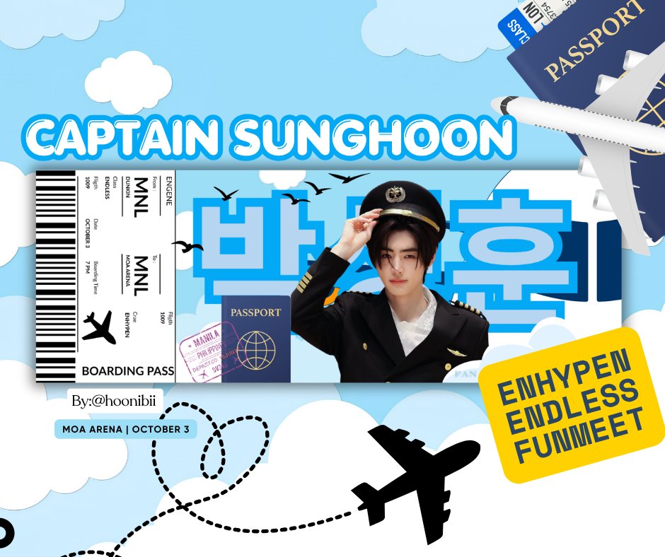 hoonibii's tweet photo. ✈️ 𝙃𝙊𝙊𝙉 𝘼𝙄𝙍 - 𝘽𝙊𝙐𝙉𝘿 𝙁𝙊𝙍 𝙈𝙊𝘼
designed: @ahiriki_
frebbies: @hoonibii

Your boarding pass to a special journey with Captain Sunghoon has arrived! 🧑🏻‍✈️

📍 VENUE: MALL OF ASIA ARENA
📅 DATE: OCTOBER 3, 2026
📌 LOCATION: TBA

SEE YOU ON BOARD! ✈️🧡 https://t.co/cqKrsorxB2