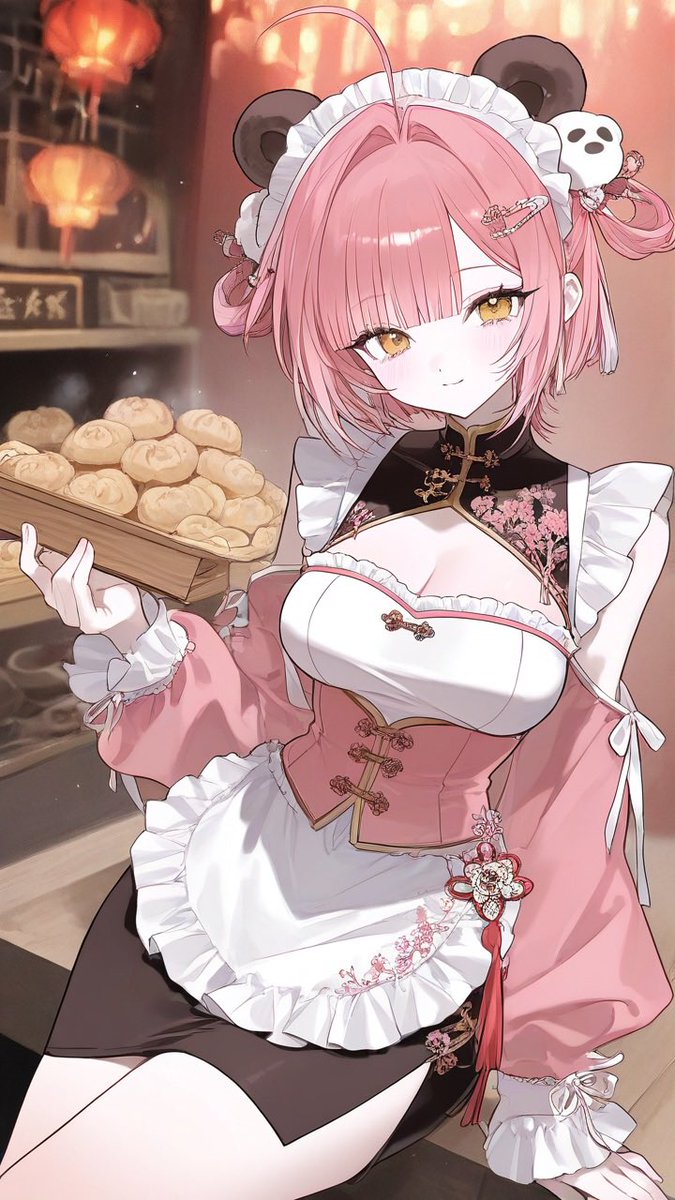 _yatonya_'s tweet photo. 🐼◝✩

『　パンダまん1つどうですか〜？　』

素敵なプロンプトをお借りしました 🎶
左は清楚っぽくて可愛いし
右は胸元開いてて激カワ 😘❣️ https://t.co/bi3M0Av47m