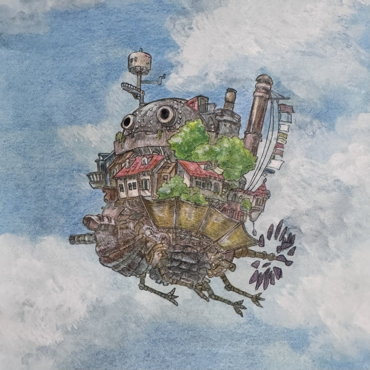 Ksnsn_S's tweet photo. ハウルの動く城 - 色鉛筆×絵の具🎨
#ジブリイラスト #模写 #ghibli #illustration https://t.co/dEco1Gsyeg