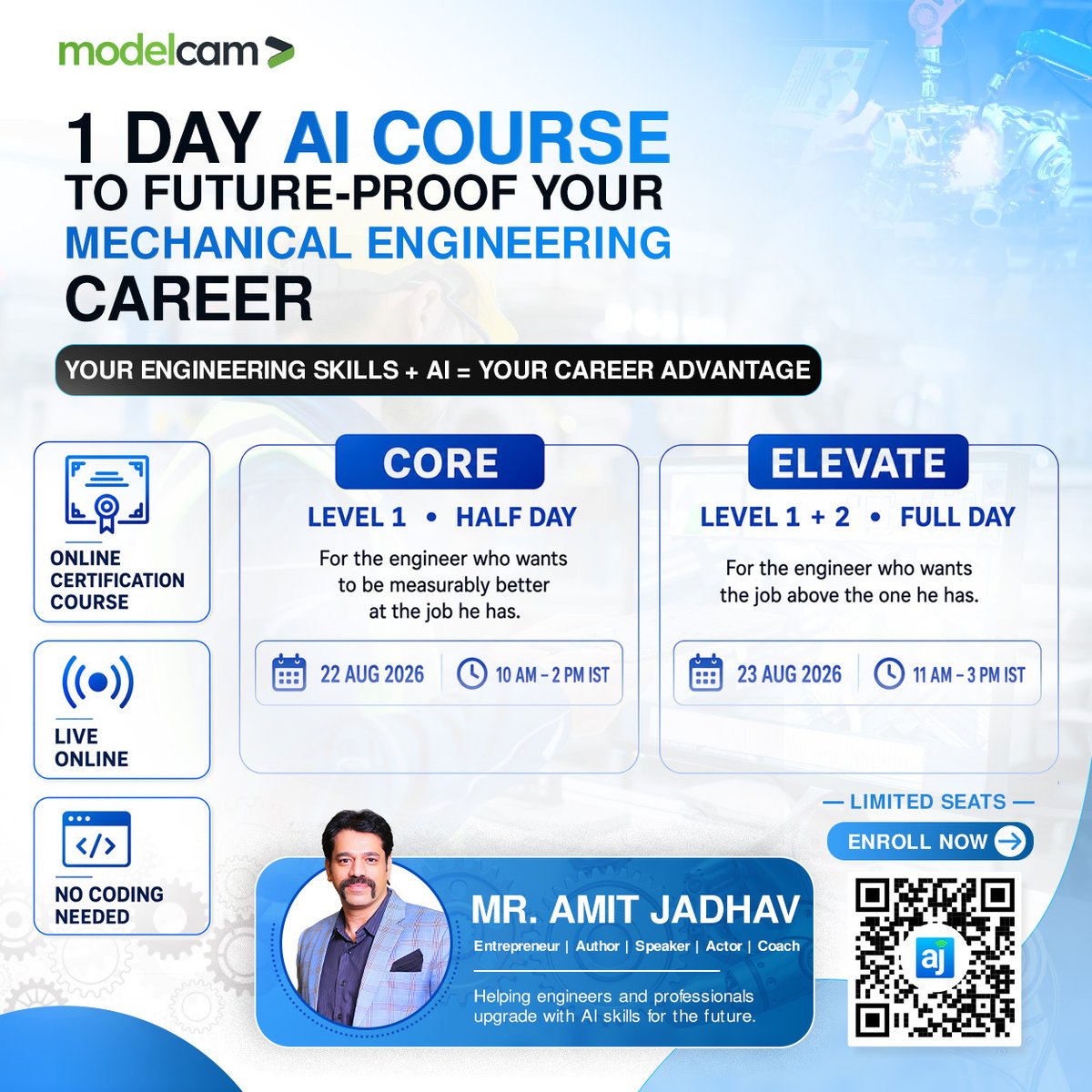 Modelcam's tweet photo. AI is transforming mechanical engineering.
Learn practical AI tools, applications & workflows with Mr. Amit Jadhav’s 1-Day AI Course for Mechanical Engineers.
No coding needed. 🚀 22–23 Aug 2026.
👉 Course link in the first comment
#AI #MechanicalEngineering #EngineeringAI https://t.co/YuXFPR01oh