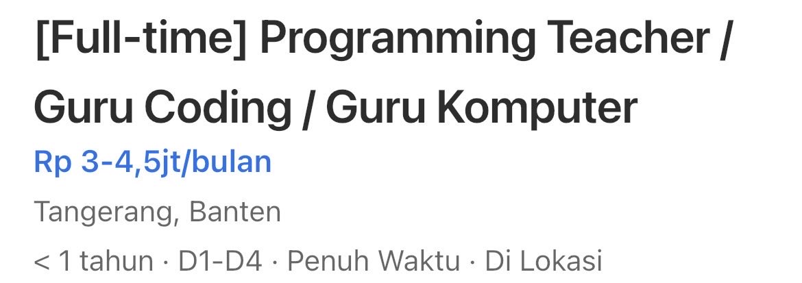 pituuyy_'s tweet photo. !INFO LOKER [URGENTLY HIRING]!!
Domisili Tangerang
- Teacher Coding Part-Time
- Teacher Coding Full-Time
- Teacher Design Part-Time

#lokertangerang #infoloker #loker #parttime #fulltime https://t.co/QUMAuXFYAd