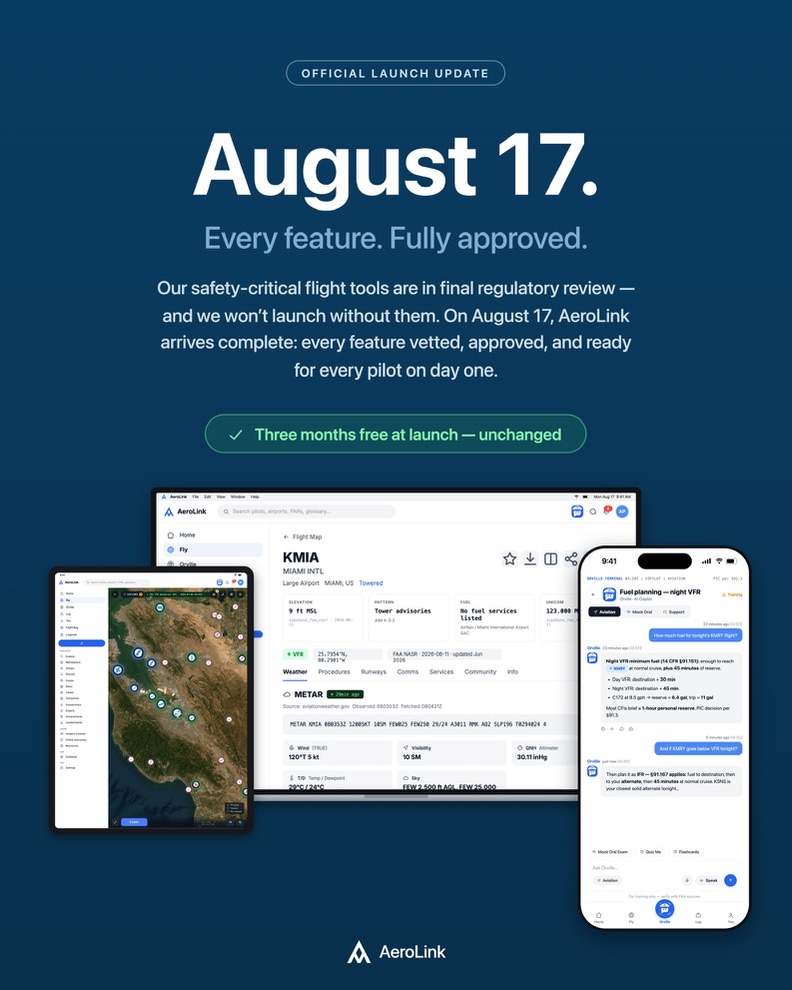 AeroLinkone's tweet photo. @brandonrollinss Everything you need to fly — one account for logbook, EFB, weather, training, career &amp; community, with an AI copilot in every part.
Join the Aviation Network → https://t.co/5MQYdFSpPF https://t.co/avacJZukoq