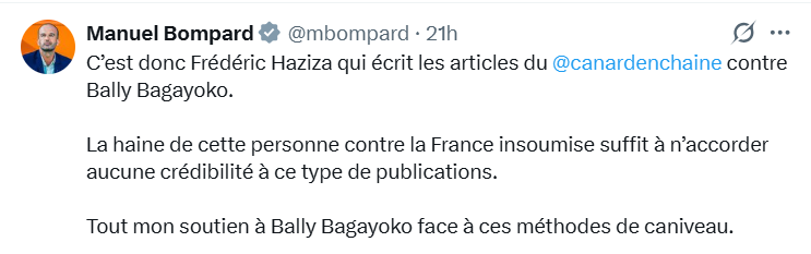 FrancoisCame's tweet photo. Quand tu ne peux pas répondre à ton adversaire sur le fond, il faut l'insulter.
LFI n'a rien à répondre à ce qu'écrivait le Canard enchaîné sur Bally Bagayoko. Donc elle attaque le journaliste qui aurait écrit l'article.
Vieille méthode.

Schopenhauer s'en moquait déjà dans un petit livre amusant, paru en 1864 : "L'art d'avoir toujours raison" : 

-"Lorsque l’on se rend compte que l’adversaire nous est supérieur et nous ôte toute raison, il faut alors devenir personnel, insultant, malpoli. (...) Cette règle est très prisée, parce que chacun est capable de l’exécuter, et elle est donc fréquemment employée".🙂