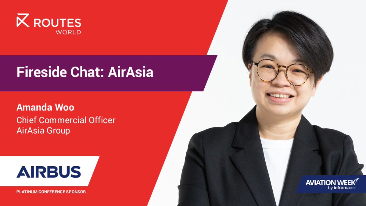 routesonline's tweet photo. 📢 AirAsia Group's Chief Commercial Officer, Amanda Woo, will be participating in a Fireside Chat at Routes World 2026 in Frankfurt ✈️ 

During the session, Amanda Woo will share insights into the airline's strategic vision and its plans for growth. https://t.co/UzBfb7XTsG https://t.co/KTwIDJocGd