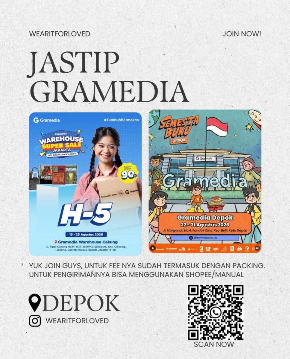 sitikusurfa_'s tweet photo. Hi Guys, aku open jastip untuk WH Super Sale Gramed dan Semesta Buku Depok ya. Yang ada wish list yuk segera join ke grup dan bisa langsung scan barcode aja. Fee nya merakyat sudah termasuk packing loh🫶 

#buku #gramedia #wts #wtb #semestabuku https://t.co/VaQuXdWusW
