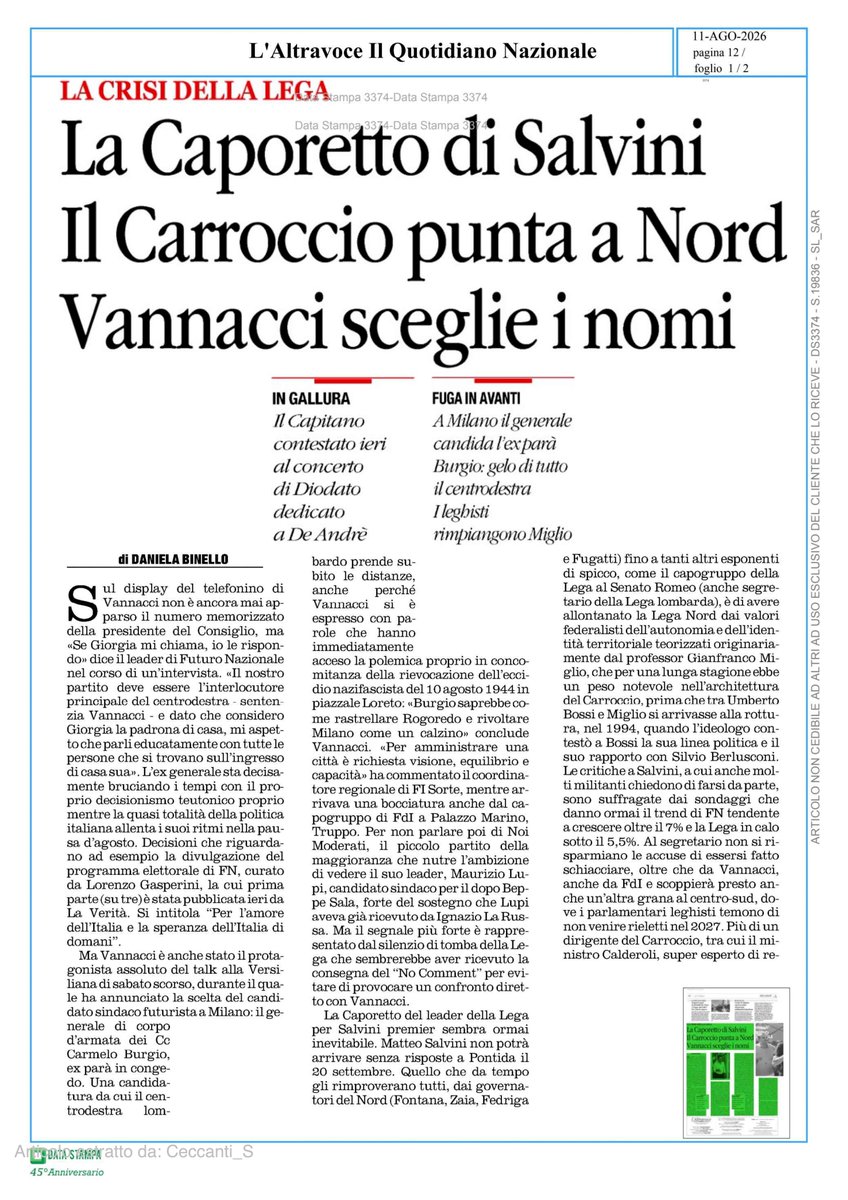 danielabinello's tweet photo. La Caporetto si avvicina: Salvini apre all'ipotesi di una governance leghista collegiale. Sarà l'ultima spiaggia? https://t.co/Spih6uFnGe
