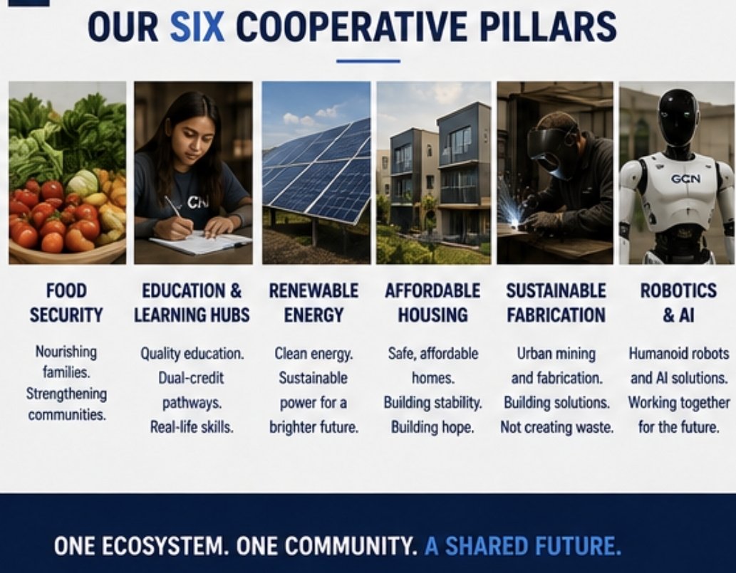 GarayCoopNetwrk's tweet photo. @jacqueszebaks Six cooperative pillars. One connected community. 🌱

We create opportunities through education, food security, renewable energy, affordable housing, sustainable fabrication, robotics and AI.

Follow @garaycoopnetwork and build with us. 💙

#CommunityInnovation https://t.co/iKzNZM6c36