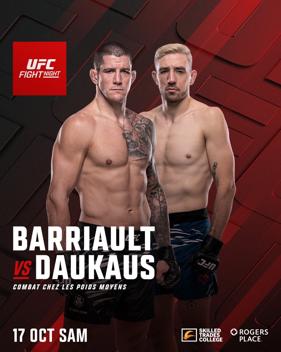 UFCQuebec's tweet photo. Quatre canadiens de plus à l'#UFCEdmonton!
🇨🇦 @PowerBarriault 🆚 @KyleDaukaus 🇺🇸
🇨🇦 @ScareCroden 🆚 @ChelseaChand209 🇺🇸
🇨🇦 @BulldozerBoser 🆚 Jhonata Diniz 🇧🇷
🇨🇦 Jamey-Lyn Horth 🆚 Katlyn Cerminara 🇺🇸
🎟️ Billets en vente vendredi! https://t.co/zaoELcC41V