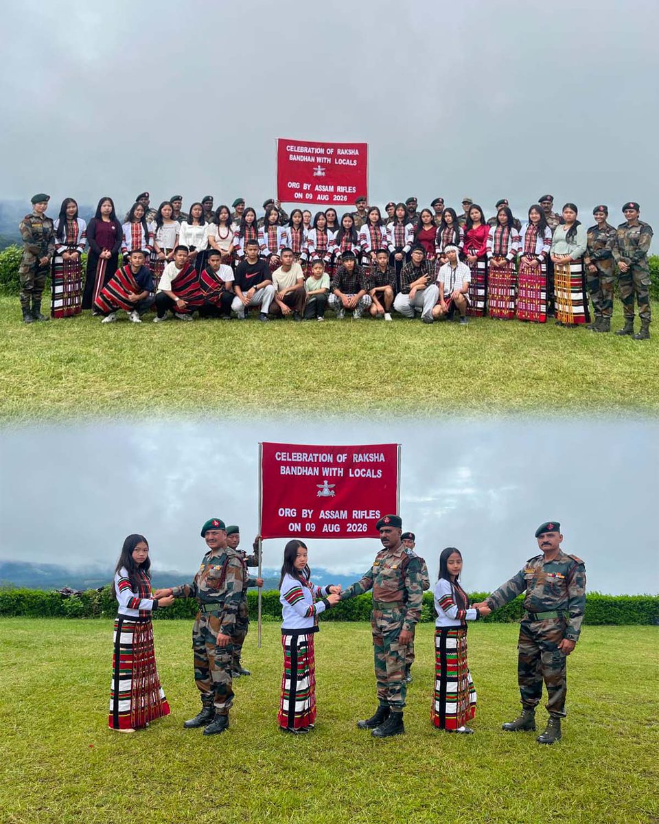 official_dgar's tweet photo. RAKHIS OF TRUST: STUDENTS CELEBRATE RAKSHA BANDHAN WITH ASSAM RIFLES PERSONNEL IN MIZORAM

#AssamRifles organised a Raksha Bandhan celebration at Champhai, Mizoram with students and teachers of Agape School on 09 Aug 2026, promoting brotherhood, unity and cultural harmony.

27 students and 02 teachers participated enthusiastically, tying Rakhis to Assam Rifles personnel and exchanging sweets. The celebration strengthened bonds of trust, goodwill and togetherness between the Force and local community.

#friendsofthenortheast #sentinelsofnortheast #OperationalReadiness #CommunityFirst #NationFirst #ServiceBeforeSelf #GuardiansOfTheNation

@HMOIndia @adgpi @PIBHomeAffairs