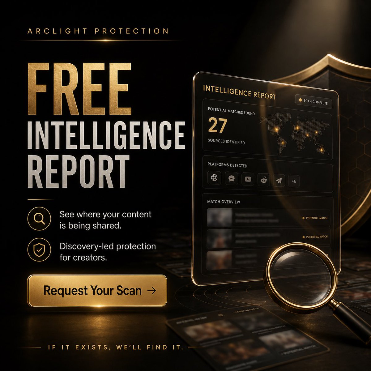ArclightHQ's tweet photo. Your content may be circulating in places you’ve never seen.

Our FREE Intelligence Report shows what we can find across public sites, forums, mirrors and other sources.

Request your scan. If it exists, we’ll find it

#CreatorProtection #OnlyFansCreator #ContentProtection #DMCA https://t.co/4H5D9LtzB0