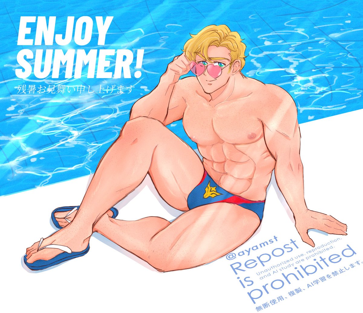 ayamst_dojin's tweet photo. 暑いですけどなんとか乗り切ろうね！
⚠️💙スミスの水着（BBQくじ）／肌色面積多い！ https://t.co/DhSoDb4ALu