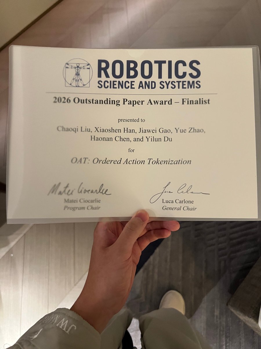 liu730chaoqi's tweet photo. OAT was named an @RoboticsSciSys 2026 Outstanding Paper Award Finalist! 🏆

Now we’re taking OAT much further: 2 prevailing VLA paradigms. 3 policy backbones. 6 tokenizers. 60+ tasks spanning 5 simulation benchmarks and real robots. 

1/🧵