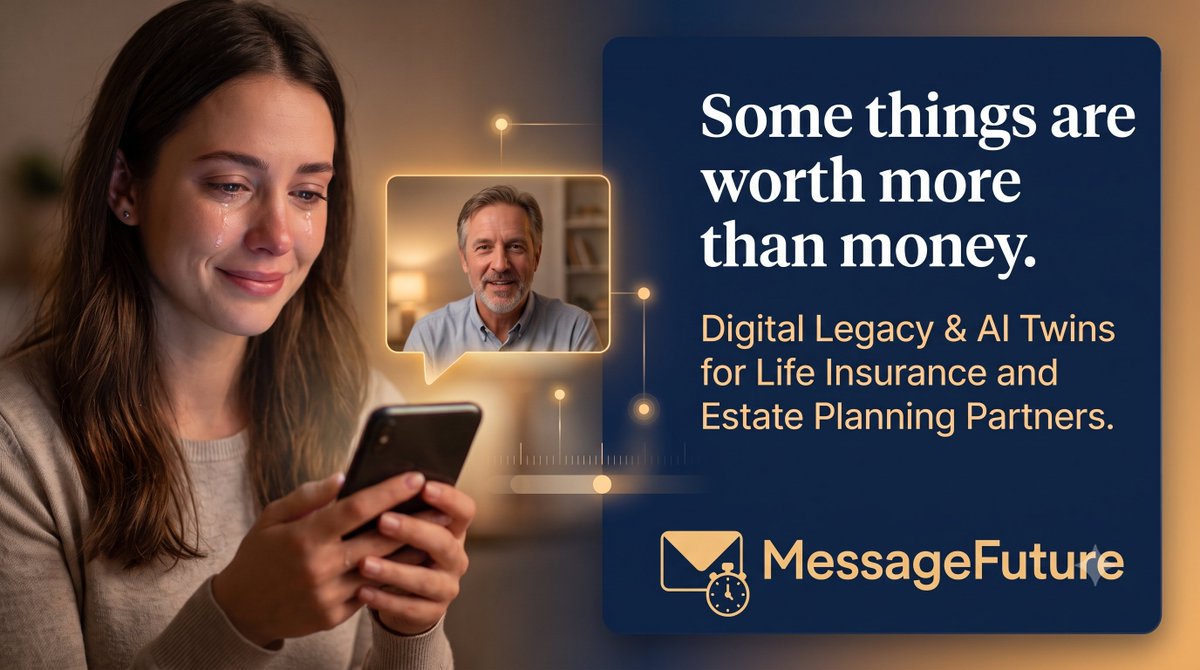 messagefuture_'s tweet photo. Hey @X algorithm, help us reach the people planning for the moments that matter most.

We want to connect with:

Parents thinking about their children's future, not just the financial part

Couples and partners who want something waiting for the years ahead

Anyone caring for a seriously ill parent, looking for a way to help them leave behind more than paperwork

People researching life insurance, who have realised money is only half of what they want to pass on

And on the industry side:

Estate planning professionals and firms Life insurance companies CEOs, directors, and decision makers in insurance Marketing heads, brand managers, and growth leaders Innovation and partnership teams
Anywhere in the world. The US, UK, Europe, Canada, Australia, New Zealand, India, Sri Lanka, and everywhere else.

Here is why.

A parent facing a terminal diagnosis records messages for their child. Words for a birthday. A graduation. A wedding they may not be there to see.

Years later the child opens one, and their parent is there, in their own voice, at exactly the moment it matters.

That is MessageFuture.

But this is not only about the worst case.

You record a message in text, voice, or video, and you choose when it arrives. Some people pick a date. Others keep it Timeless, delivered when the moment is right, either by them or by a trusted Guardian.

A daughter on her wedding day watching a younger version of her father wish her well, from a message he recorded and chose to send himself.

A partner leaving something for an anniversary years out.

A note to your own future self, written before a goal you are chasing, so you can meet who you were when you finally get there.

A parent working abroad, and a child who needs them tonight.

We also build AI Twins: conversational proxies shaped by how a person thinks and communicates. Text based today, soon paired with a library of media the user prepares themselves. Voice cloning is coming, so a message can carry not only their words but the sound of their voice.

Picture a daughter, a few years after losing her father, going through a painful breakup. She can turn to the Twin for support shaped by how he thought and spoke. And if he once prepared something for a moment like this, a video or a voice note, the Twin can surface exactly what he left for her.

You help families protect their financial future. MessageFuture works the emotional side of that same care: the words, the voice, and the presence that money cannot carry.

We are open to referral, co-branded, and policyholder-benefit partnerships.

If this speaks to you, or to someone you know, reply or send us a message. We would love to talk.

@X algorithm, do your thing.

https://t.co/mq6YaT3cF8