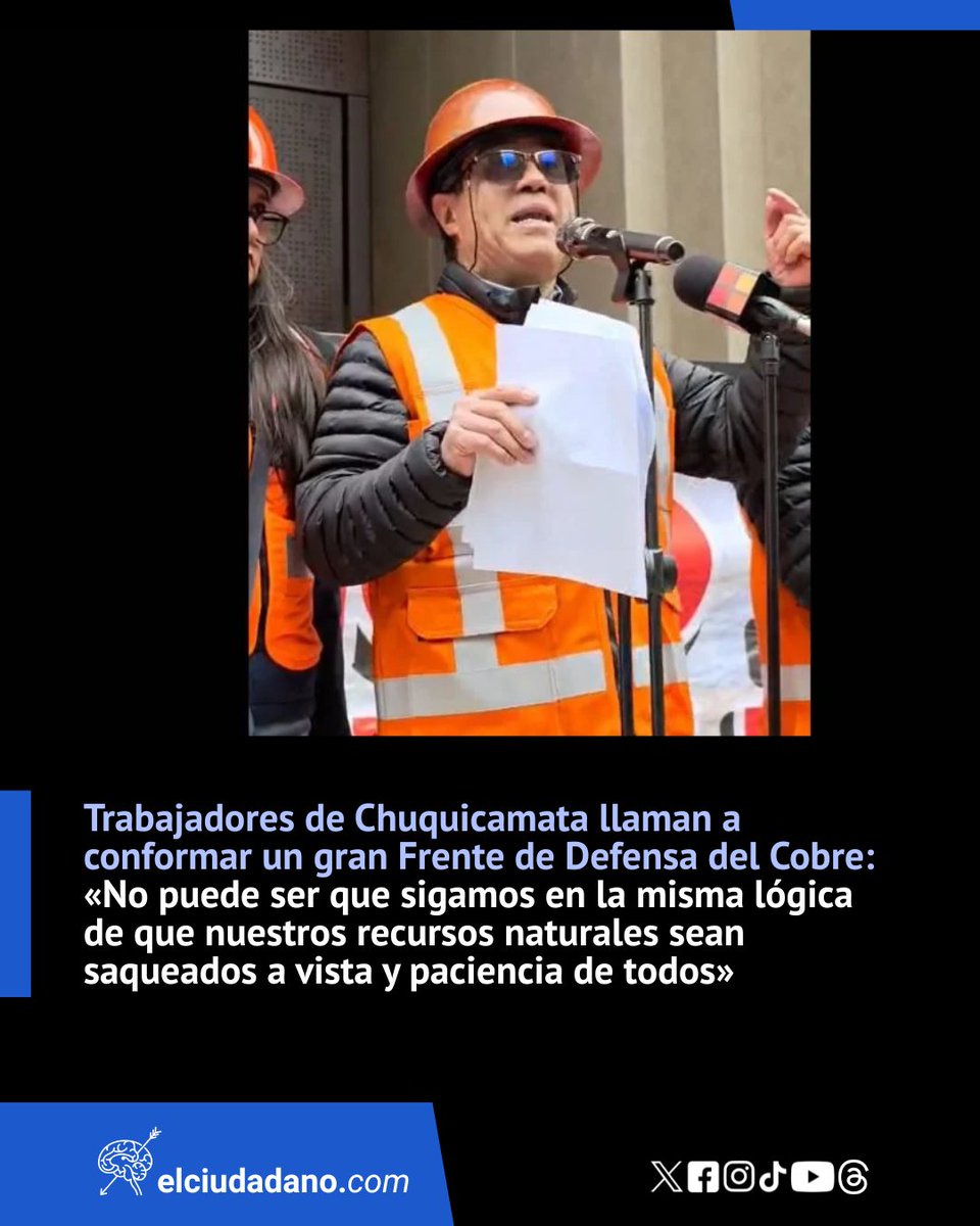 El_Ciudadano's tweet photo. El llamado fue presentado como "una invitación muy clara, como hace mucho tiempo no se hacía: que formemos a contar de hoy un gran frente en defensa del cobre chileno y de los minerales críticos", expresó uno de los voceros del sindicato en un acto realizado frente al edificio de Codelco en Santiago.

¿Y tú, qué opinas? ¡Te leemos en los comentarios!

Lee la nota completa en el link 🔗https://t.co/UUD1JOw6jp