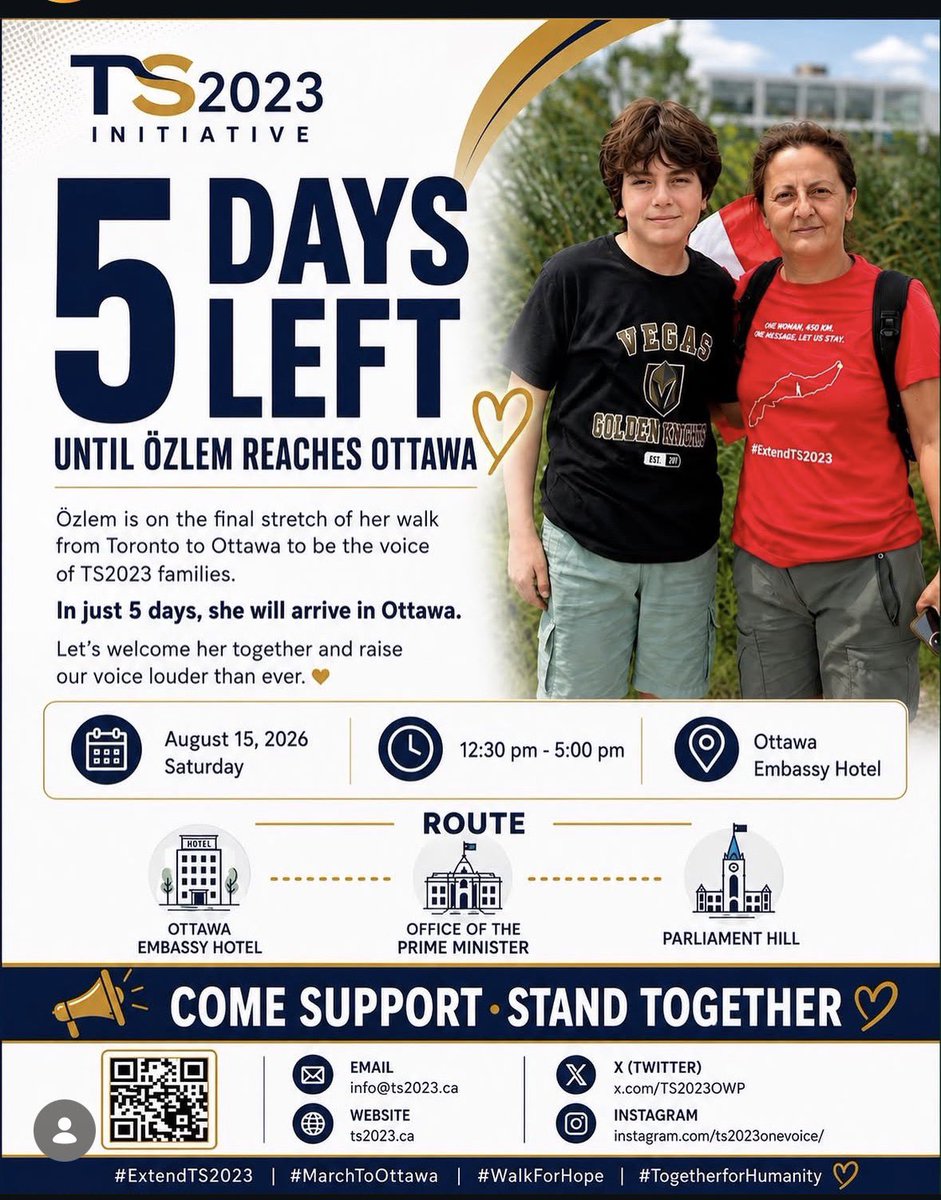 Ts2023H78014's tweet photo. When a mother walks hundreds of kilometres with her son for the right to continue their life in Canada, the country should stop and listen.
Özlem’s journey deserves to be heard.
#ExtendTS2023 #MarchToOttawa #PathwayToPR @MarkJCarney @LenaMetlegeDiab @TheHillTimes https://t.co/T3sYWJPhQo