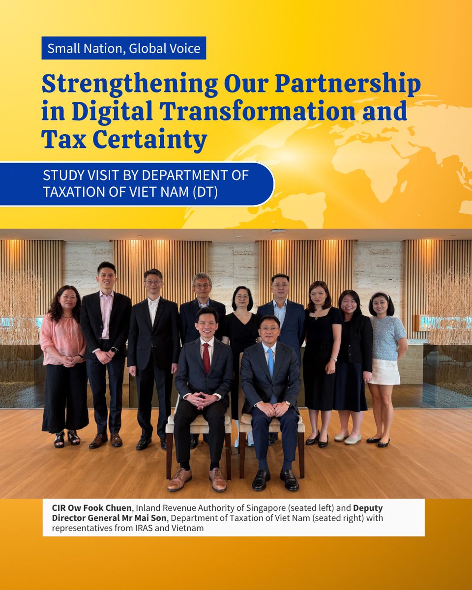 irassg's tweet photo. 🫱🏻‍🫲🏼 IRAS welcomed delegates from the Department of Taxation of Viet Nam (DT) for a two-day study visit on digital tax transformation. Beyond digitalisation, both tax administrations also exchanged insights on compliance management, data governance and technology architecture.

This exchange strengthened our partnership with Vietnam’s tax administration to provide greater tax certainty for investors and reinforced the longstanding ties between our two countries.

#smallnationglobalvoice #LifeatIRAS