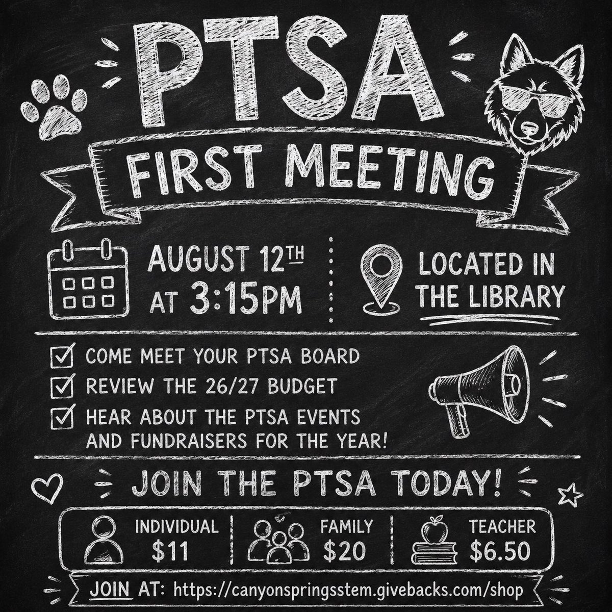 CanyonSpringsDV's tweet photo. πΊ The Wolf Pack is kicking off an AMAZING year! π Join us for Family Bingo Night 8/21, then Coin Wars, Halloween Dance & Cocoa + Crafts! β€οΈπ Save the dates & get ready for FUN! #WolfPack @DVUSD https://t.co/yxXZdcSvUK