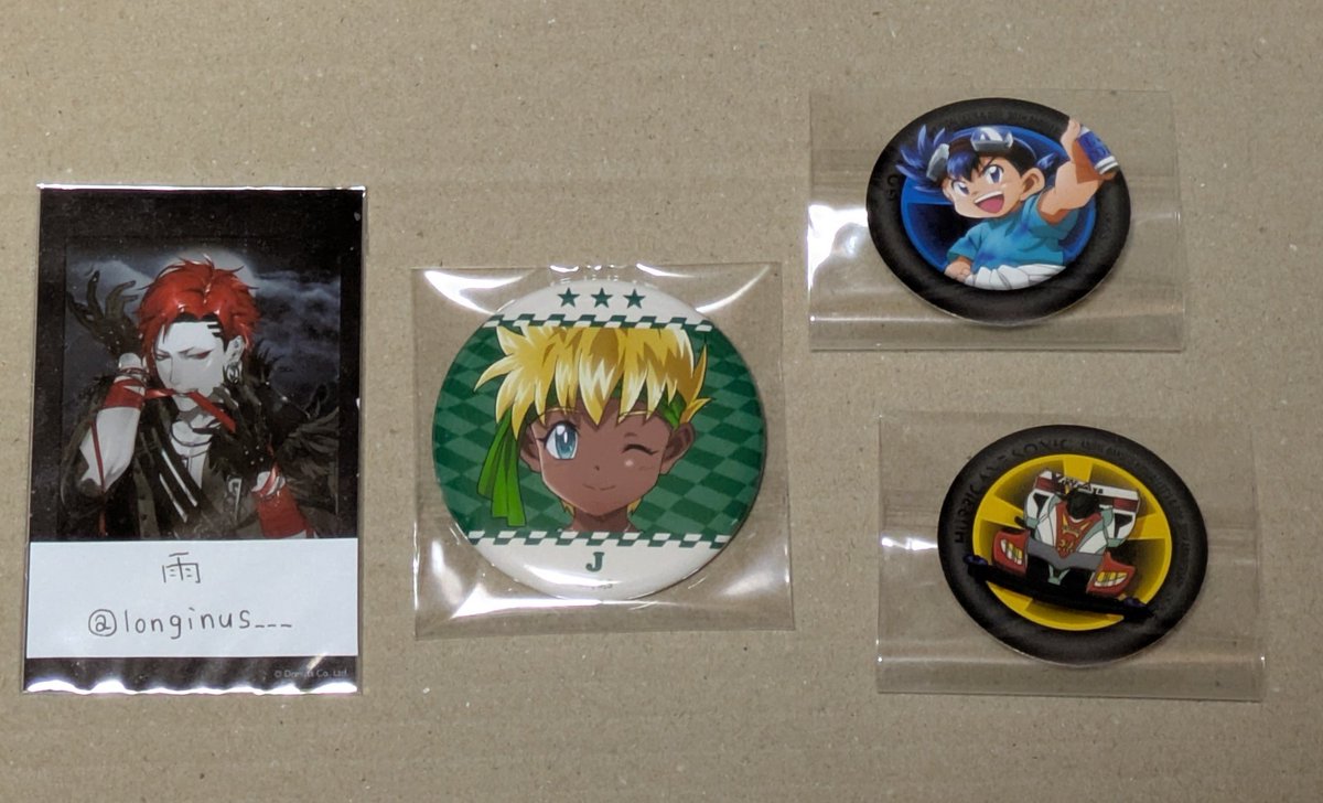 longinus___'s tweet photo. 爆走兄弟レッツ＆ゴー  30周年記念展
レツゴ 交換

【譲】
ブロマイド:鷹羽リョウ、ミハエル
缶バッジ:Ｊ
購入特典:豪、ソニック

【求】
同種カルロ
※缶バッジは画像の物を求めております。

1点～◎、郵送でのご交換希望です。
お気軽にお声掛けくださいませ。よろしくお願いいたします。 https://t.co/puvnGJfvHZ