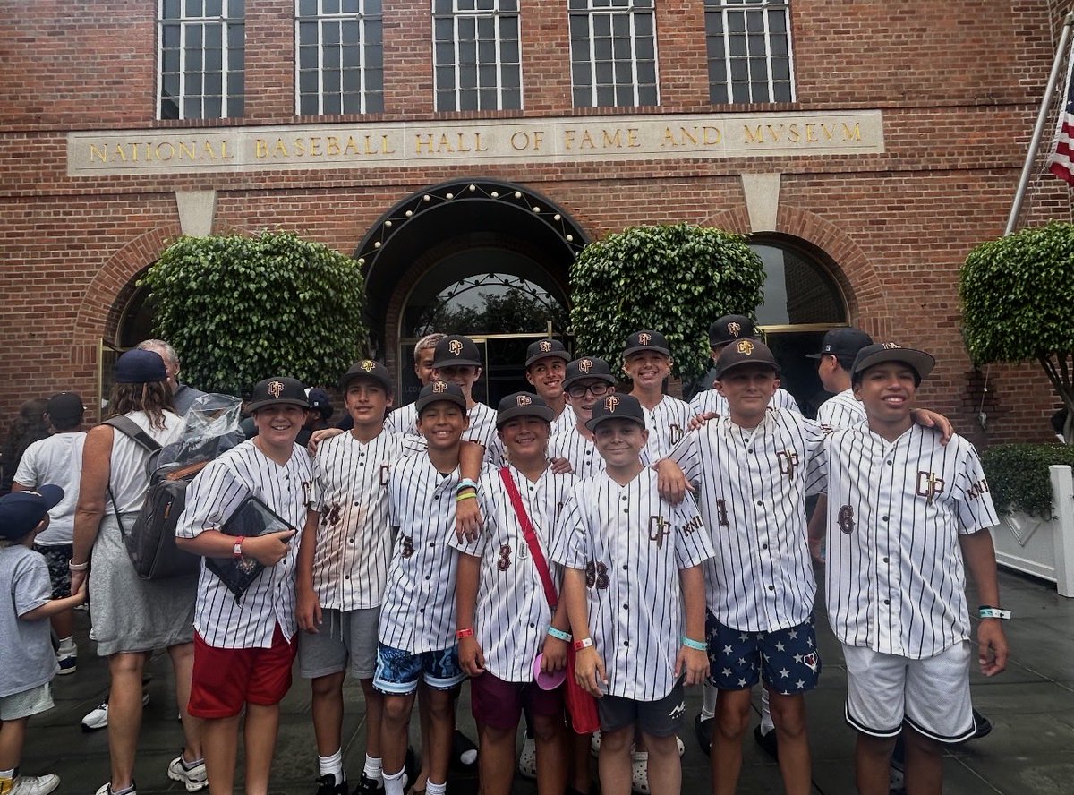 CPBKnights's tweet photo. The boys are in New York! The 12U team posted up in front of the National Baseball Hall of Fame and Museum. The first picture was during the Cooperstown Hall of Fame walk. They played at All-Star Village and went 3-4-1. MVP Luis Aleman Jacquez hit a couple homers. https://t.co/DiqWPkGU6L