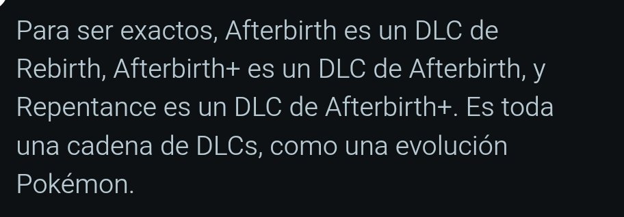 NahuMagliola's tweet photo. @lautaromar58129 @briiipro777 Es indiferente... Si queres probar el juego podes hacerlo con el Rebirth, y si te gusta agregas los dlc hasta el Repentance. Tenes horas y horas de juego de chill https://t.co/4XG2rxTM7e